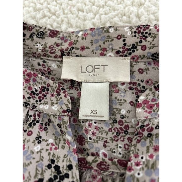 LOFT Floral Semi Sheer V-Neck Popover Long Sleeve Relaxed Fit Top Beige Size XS - Picture 5 of 8